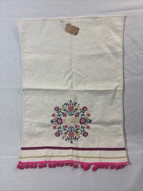 Francesca's Collections beige and kraft brown tag linen Tea Towel